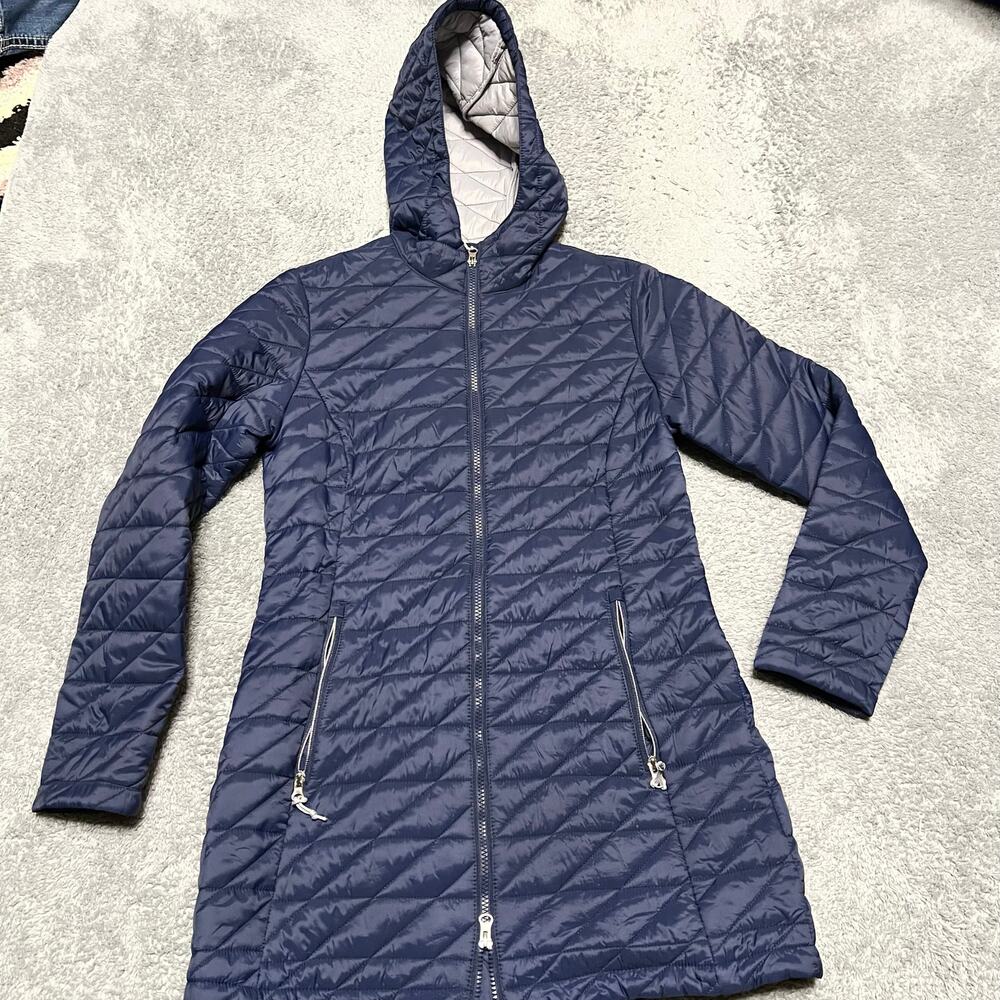 Stoic Puffer Jacket Coat Womens Small Blue Hooded Long